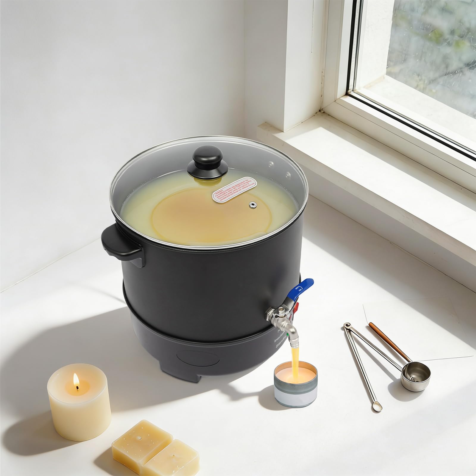 Elektryczny duży garnek do topienia wosku, 1000 W, 50-100°C, komercyjny topiący wosk do świec, elektryczny garnek do topienia wosku, z nieprzywierającą doniczką, regulator temperatury (10 l)