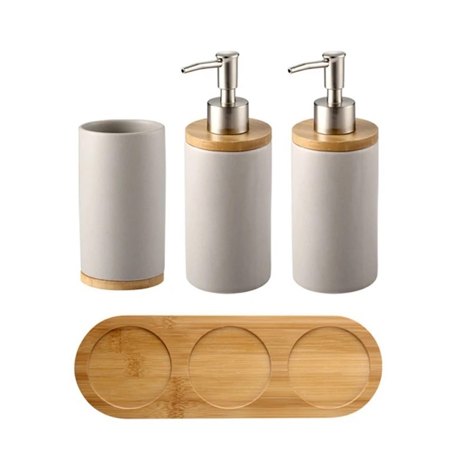 Soap Dispenser Bathroom Accessories Set Soap Dispenser Toothbrush Holder Tumbler Ceramic Household Product(1Cup2Bottle-gray)