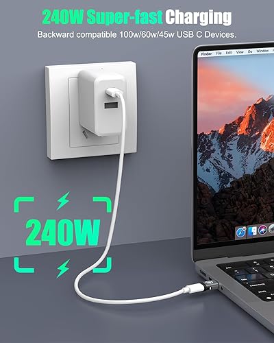 Miniatura 5 de MoKo Adaptador magnético USB C de 240 W, 2 unidades, adaptador USB C magnético recto de 24 pines con PD carga rápida USB4 40Gbps 8K 60Hz para
