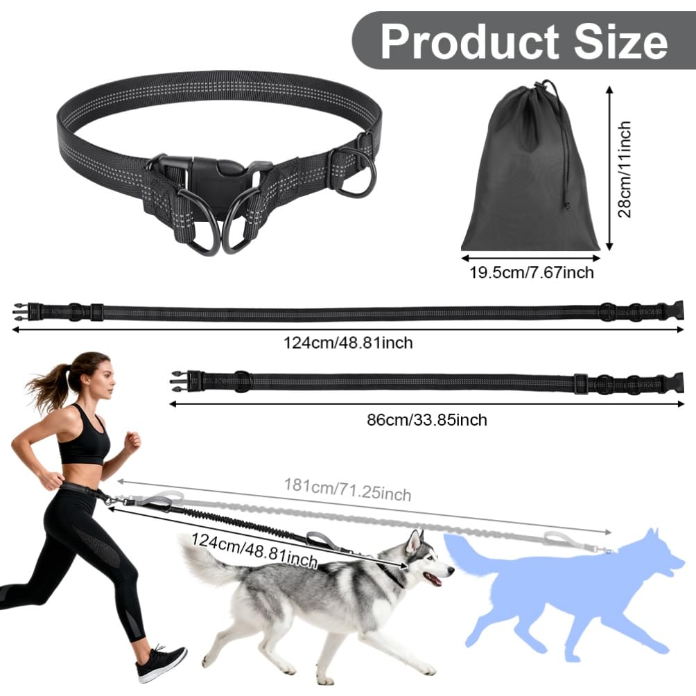 OFFCUP Guinzaglio Cani Mani Libere, Guinzaglio Da Jogging, Prolunga Elastica Con Borsa Portaoggetti per Addestramento, Camminata, Jogging E Corsa Con Cani (Grigio, Per 1 Cane)