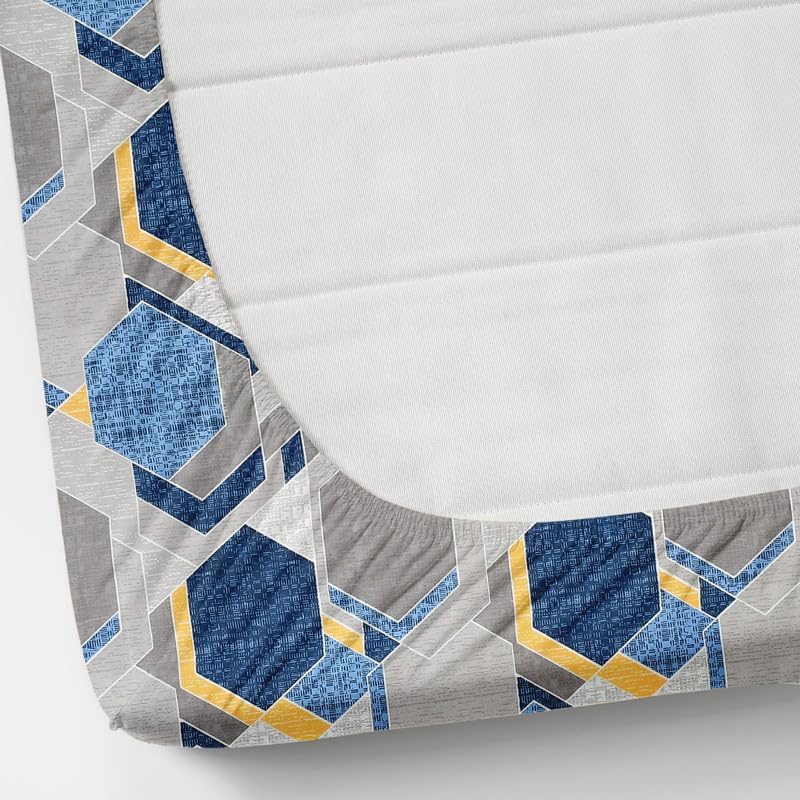 Image of NHD HOME Premium Cotton Elastic Fitted Bedsheets with 2 Pillow Covers Double Bed All Around Elastic Supersoft Size - 72 x 78 +8 inches White & Blue 200 tc - 220 tc