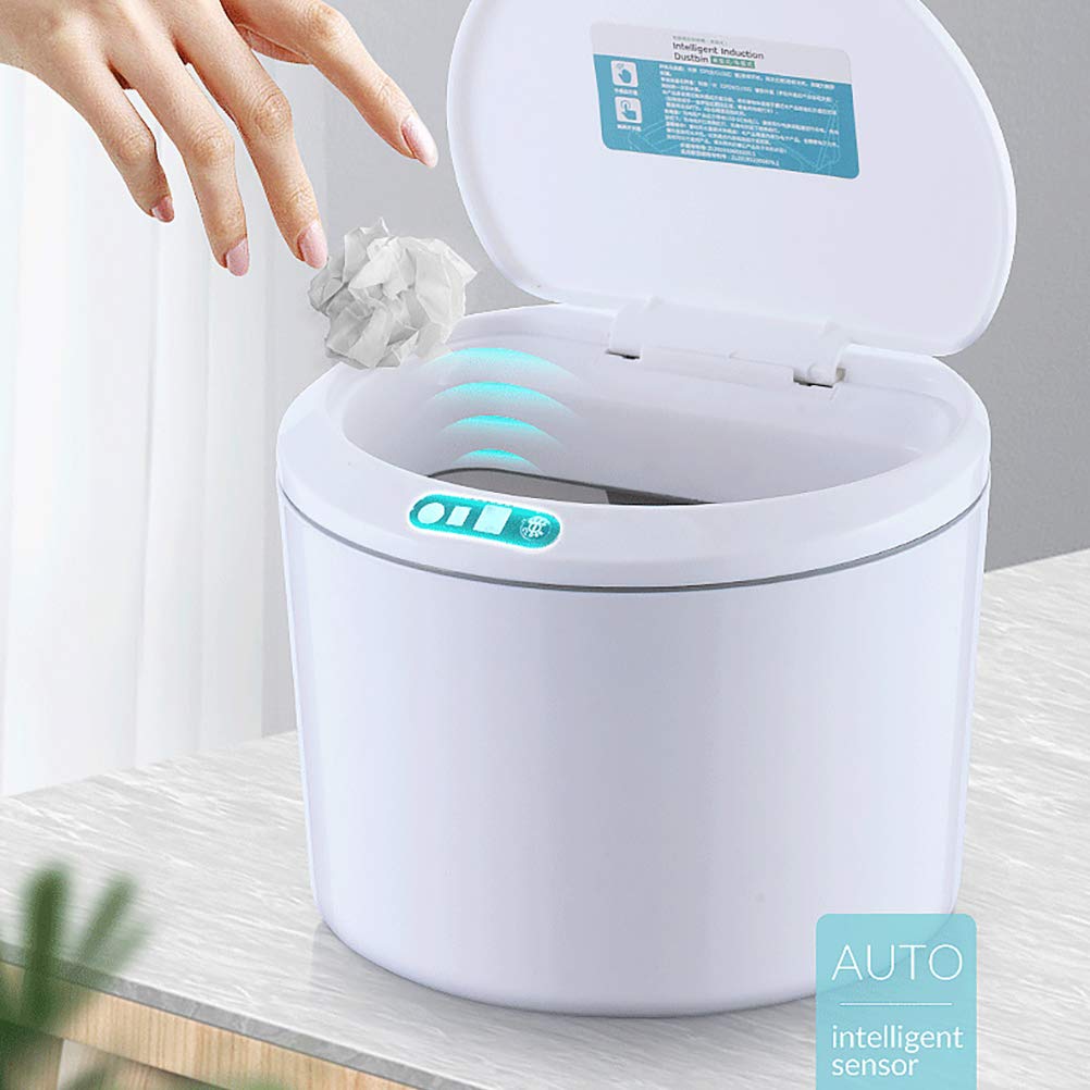 Qcwwy Desktop-Sensor-Mülleimer, Berührungsloser Automatischer Mini-Abfallkorb mit Deckel Intelligenter Elektrischer Induktions-Mülleimer für Büro-Desktop-Nachttisch-Kaffeebar