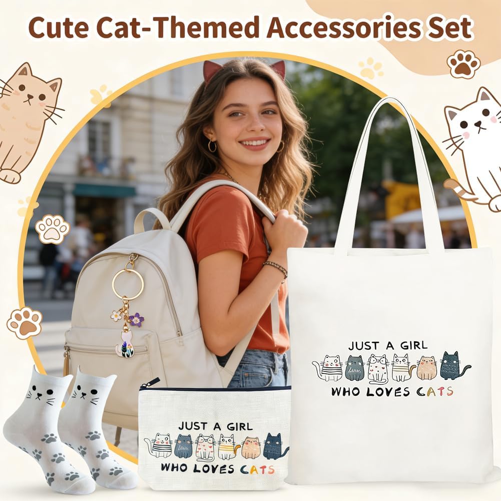 Set Regalo ：Borsa Tote Canvas, Borsetta per Trucco, Calzini & Braccialetto - Regalo per Donne, Ragazze