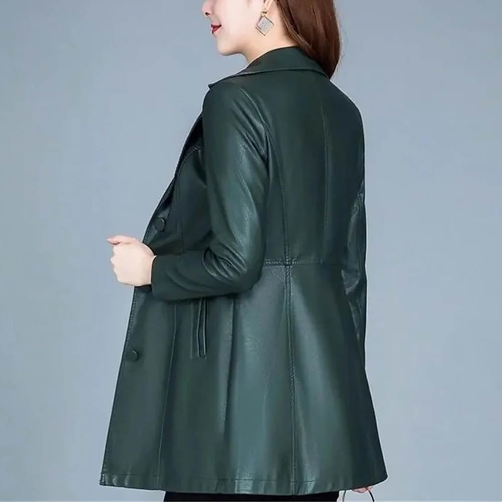 Women Leather Jacket Spring Autumn Mid-Long Slim Leather Coat