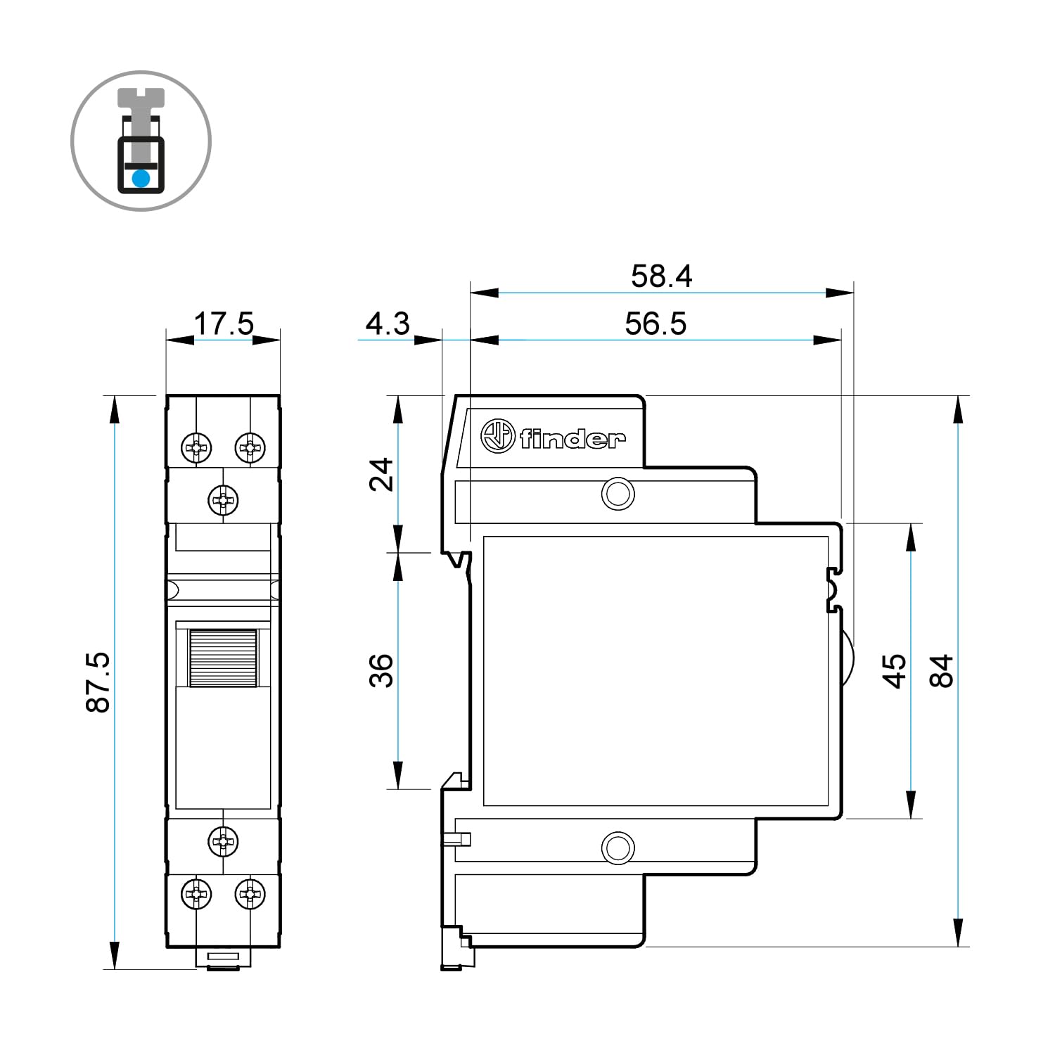 Finder 202282300000PAS Stromstoßschalter, modular, 230 VAC, 2 Schließkontakte, 16 A