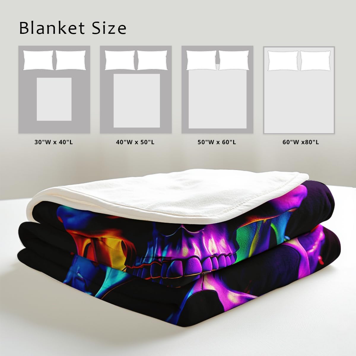 Skull Blanket Throw Skeleton Flannel Blanket Gothic Print Throw Gifts for Kids Girls Boys Adults Women Men Halloween Decor Queen Size Bed Couch (49"x59") - Image 4