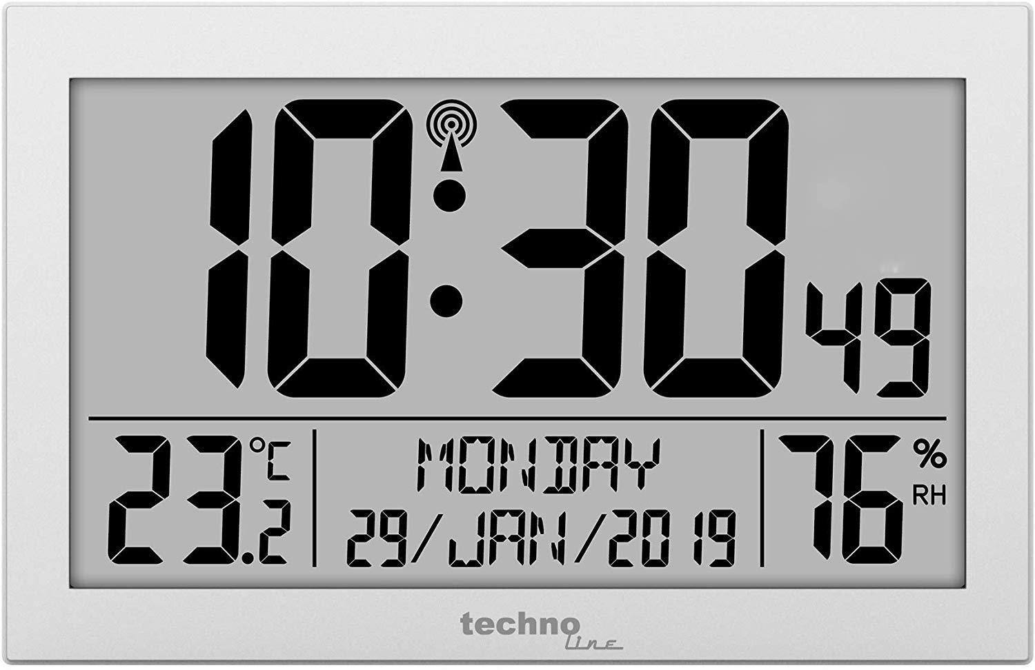 Technoline WS 8016 Digital Radio Wall Clock with Temperature and Humidity Display (Silver with Batteries)