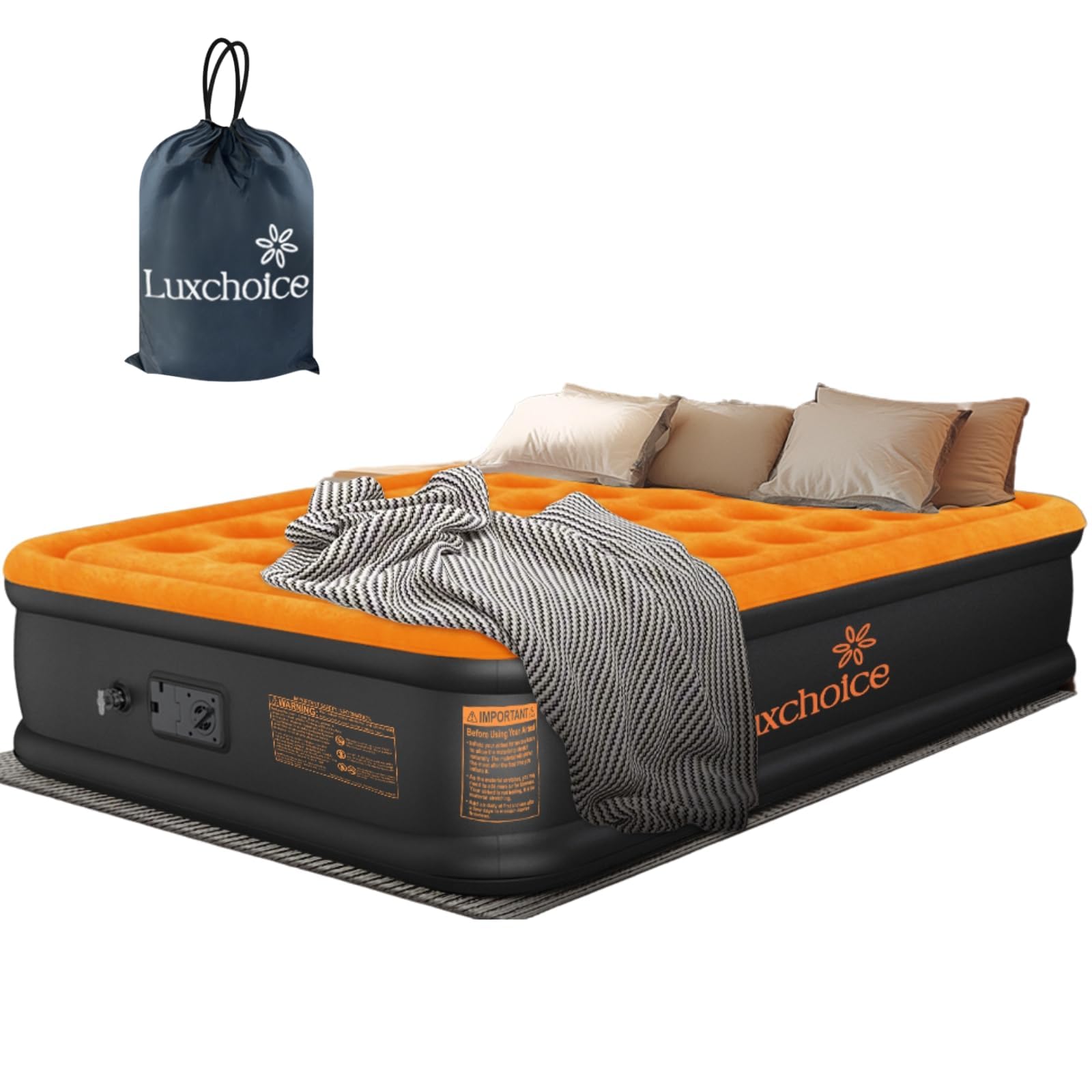 Luxchioce Lit Gonflable électriques 2 Personnes Matelas Gonflable avec Pompe électrique intégrée Matelas Gonflable pour lit d'invité Haut de Gamme pour Le Camping ou la Maison