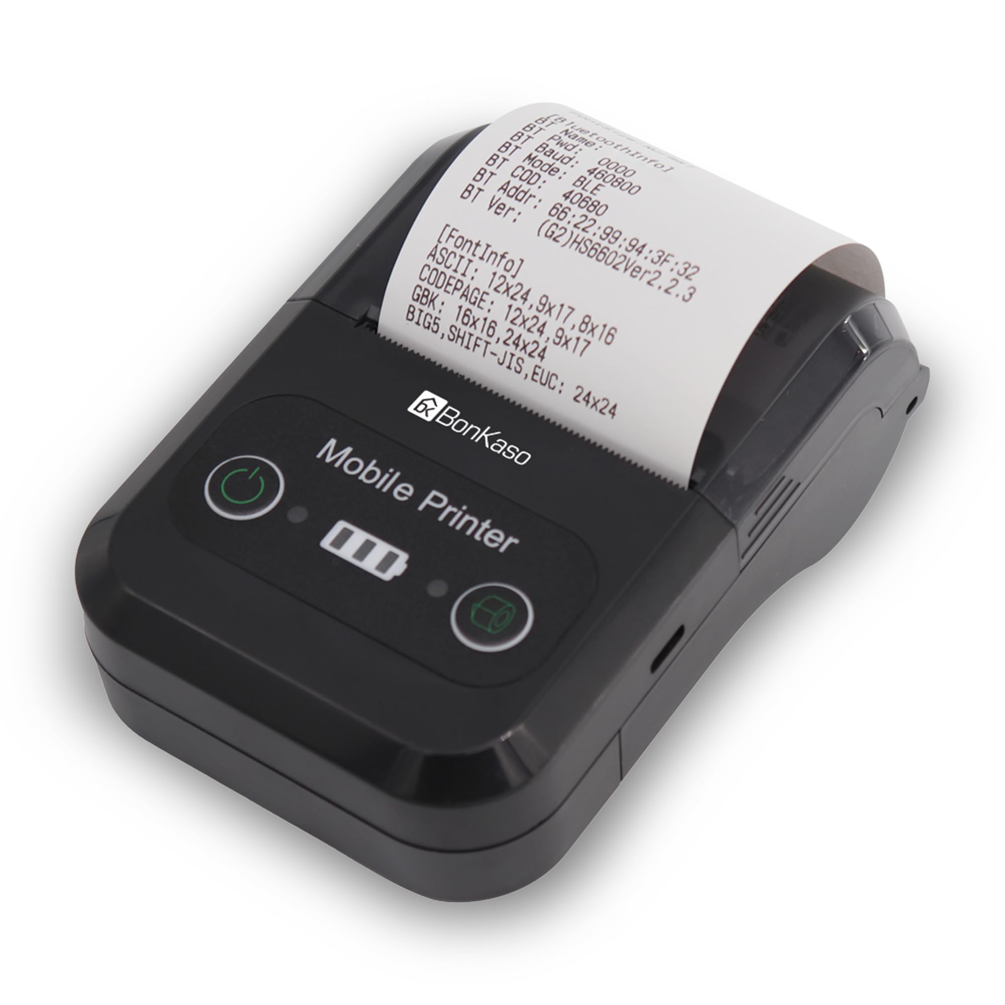 bonkaso bkt02 mobile thermal receipt printer portable bluetooth mini bill printer with 2600mah battery 8h continuous printing for retail shop restaurant logistics supermarket black