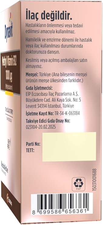 Dynavit Vitamin B12 1000mcg 10mL Dilaltı Sprey- Aile Boyu B12 Vitamini - Hafıza - Methylcobalamin