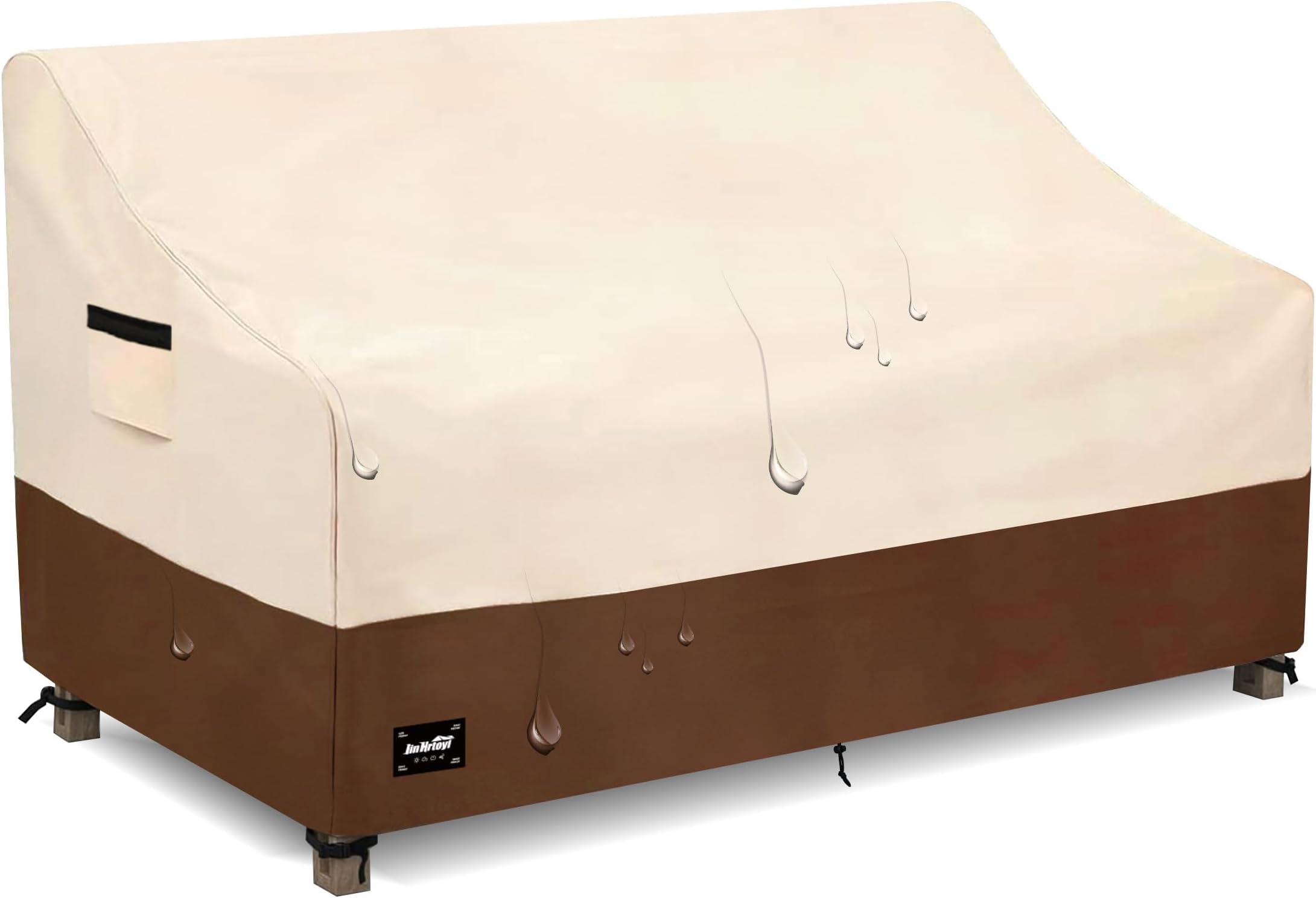 2-Seater Outdoor Couch Cover,58" Wx32 Dx31 H Inches Patio Loveseat Cover,100% Waterproof Heavy Duty Patio Sofa Covers,Patio Furniture Covers,Beige&Brown