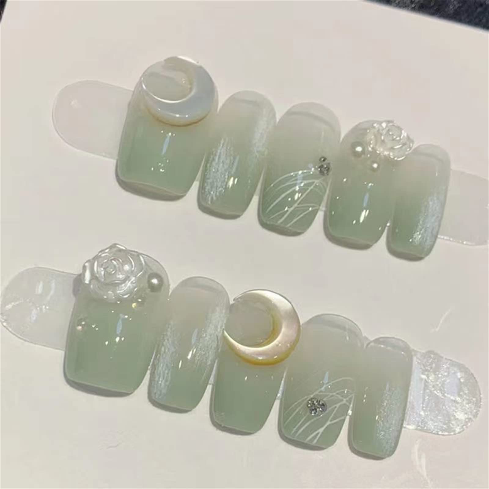 Press On Nails, 10 Stück tragbares Maniküre-Stück, handgefertigte Kunstnägel, wiederverwendbares künstliches Kunstnägel-Set für Frauen und Mädchen (L, F) (CS)