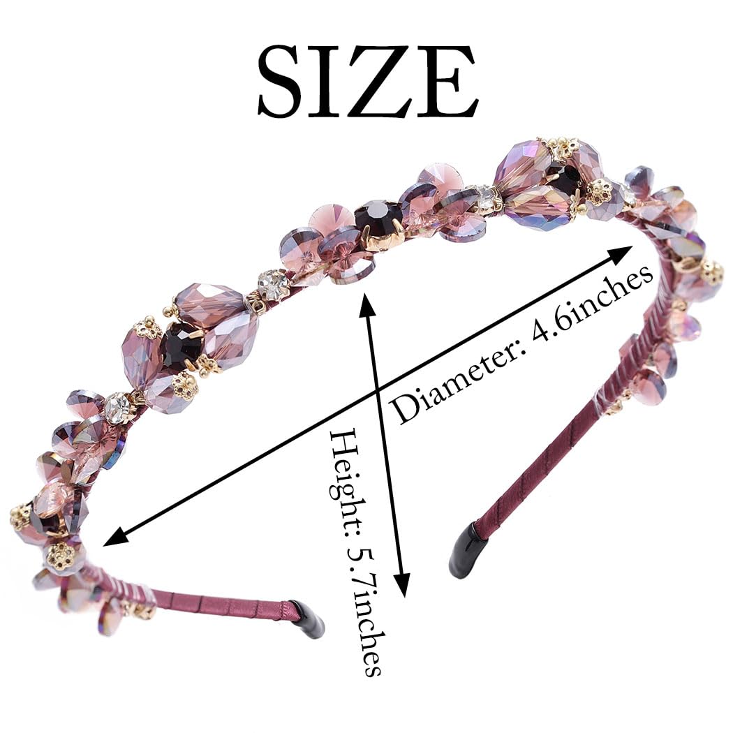 Purple and gold  crystal thin headband Sadie Vertical Colorblock Luxe Beaded Thin Headband Purple  main image 2