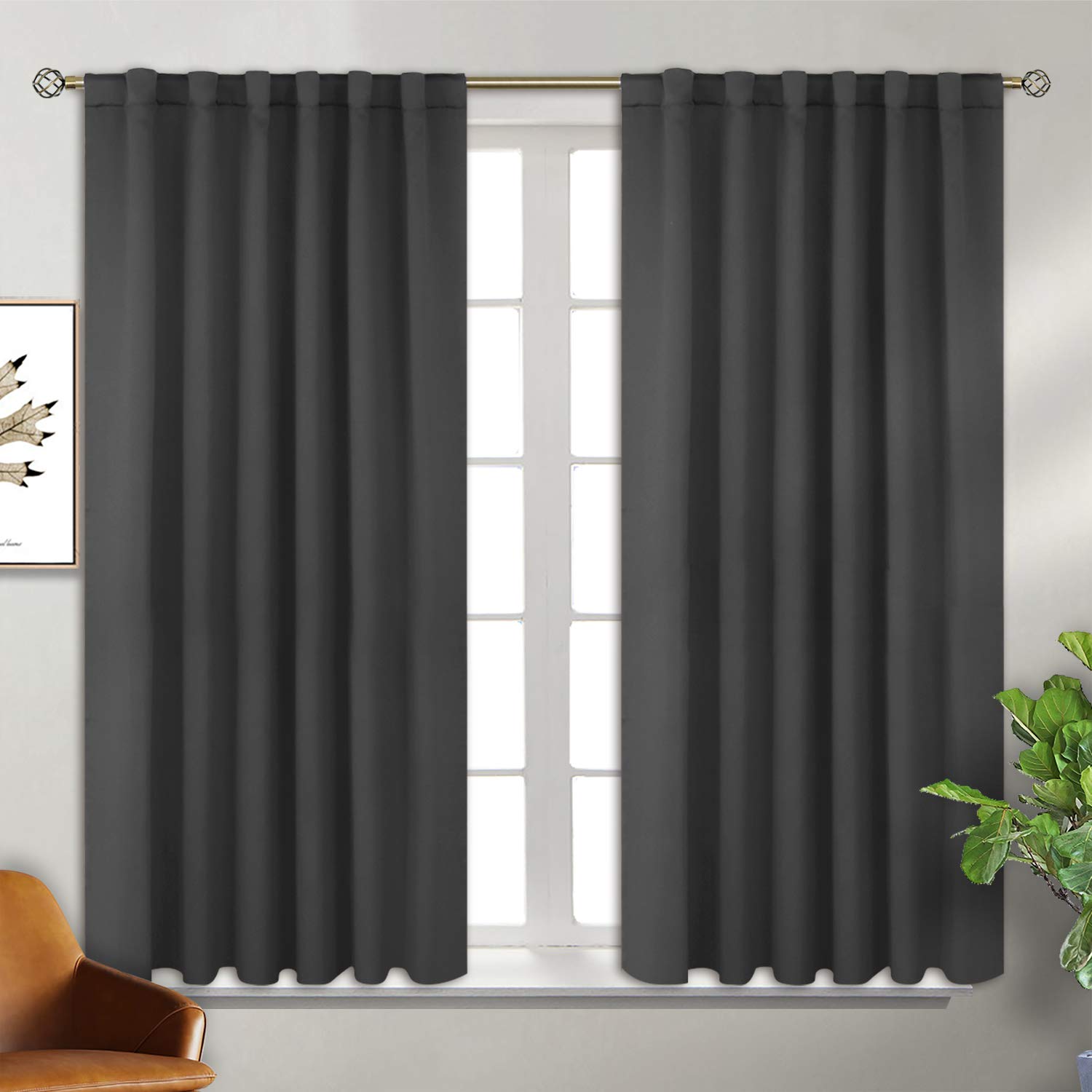 BGment Rod Pocket and Back Tab Blackout Curtains for Bedroom - Thermal Insulated Room Darkening Curtains for Living Room, Set of 2 Panels (52 x 54