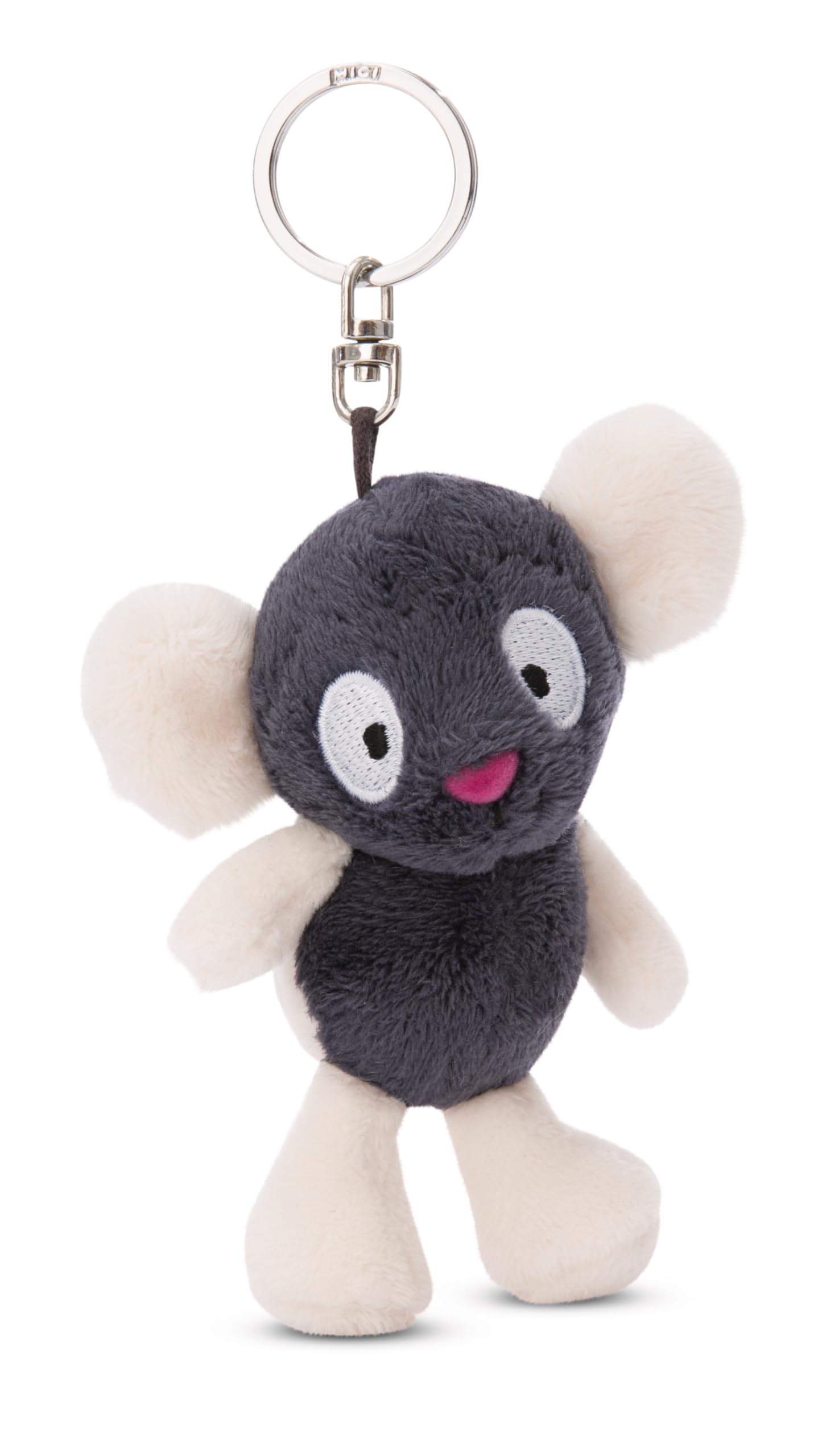 NICI Keyholder ruffed lemur Ruffi 10cm gray - Sustainable companion cuddly animal pendant with metal ring to hang on keys, cord, bag, and more