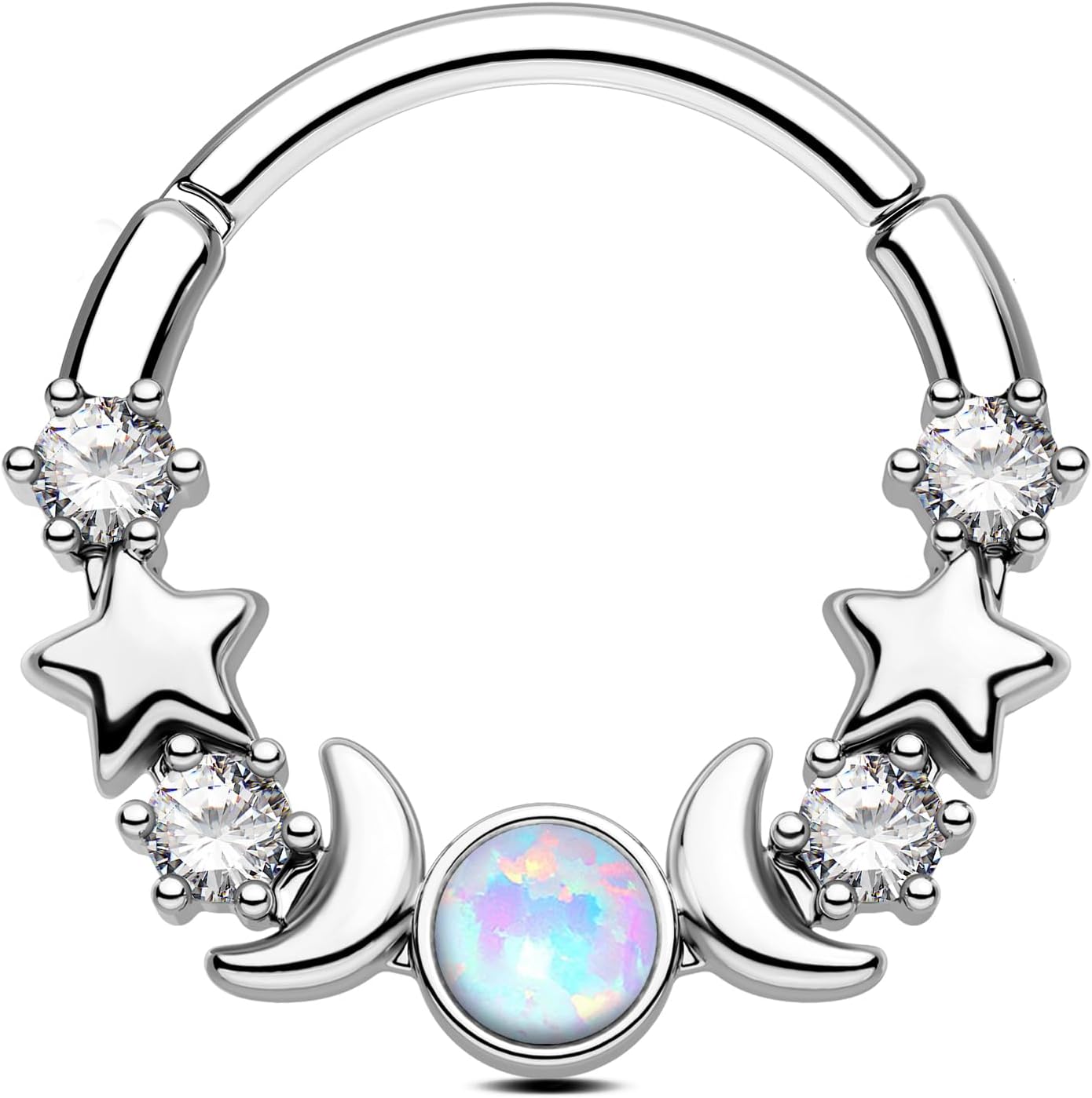 Ear Jewelry: CM Crareesi Mania Moon Phase Septum Ring 16G Opal Piercing Hoop for Women