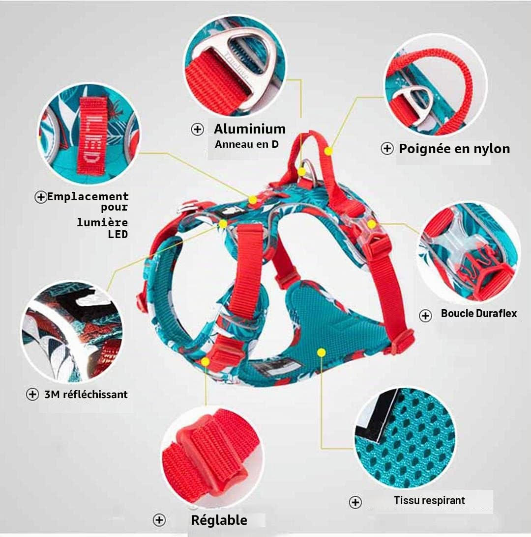 TRUE LOVE Harnais pour Chien en Nylon Souple Réfléchissant Réglable sans Traction pour Petit Grand Animal de Compagnie TLH5653(S, Bleu Camouflage)