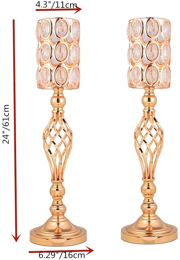 24in Metal Diamond Crystal Wedding Centerpiece Vases for Tables Set of