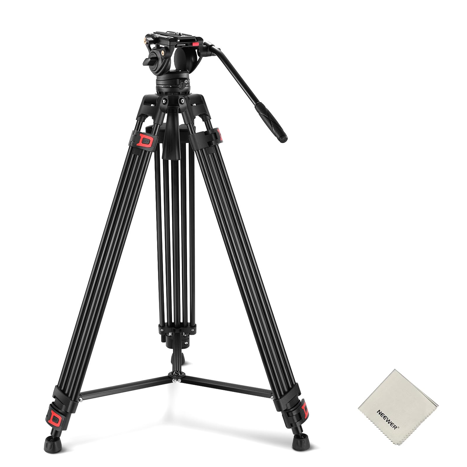 NEEWER 74" Video Tripod with Fluid Head & Damping Control, Aluminum Heavy Duty Camera Stand Professional with QR Plate for DSLR Camcorders for Video Recording, Cleaning Cloth, Max Load 17.6 lbs, TP74