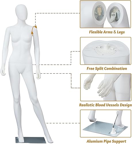 Miniatura 6 de kinbor Maniquí femenino de cuerpo completo  Maniquí de 70 pulgadas de cuerpo completo, maniquí de plástico femenino con cabeza ajustable y