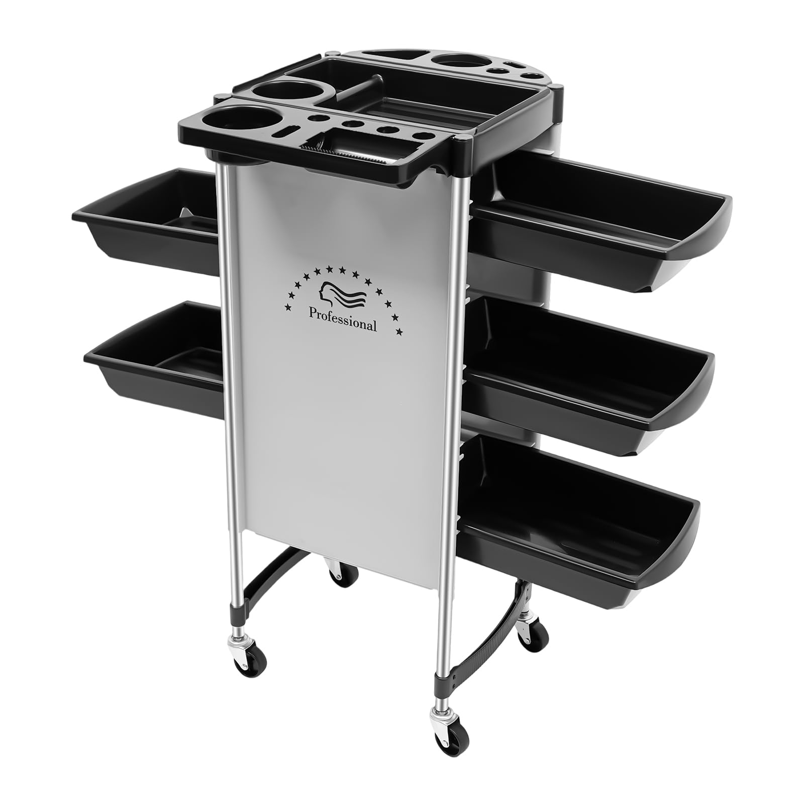 Chariot de coiffeur 6 étages 5 tiroirs amovibles plateau à outils 4 roues universelles pour salon coiffure tatouage