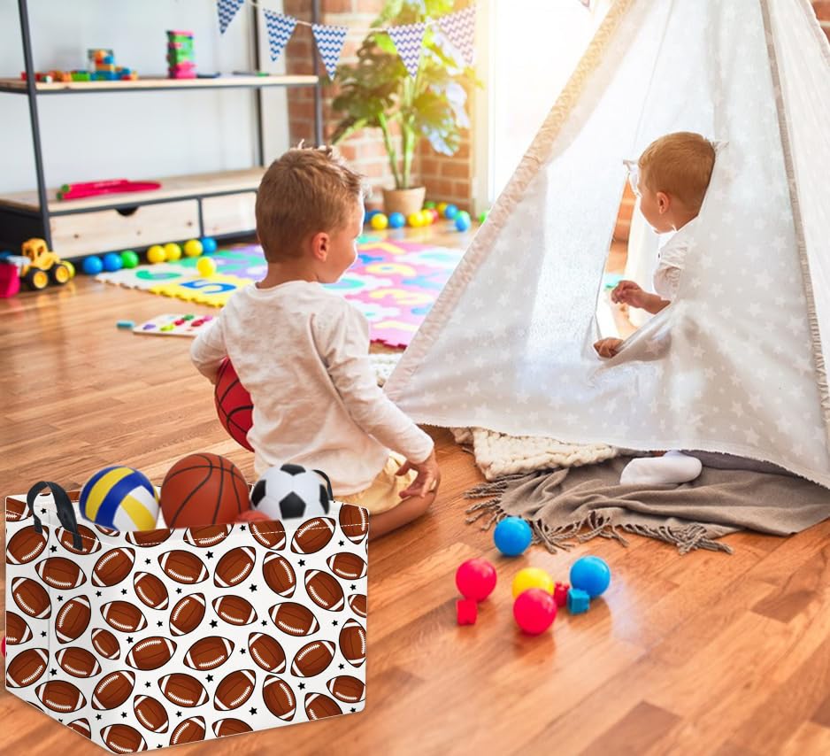 Image of Rectangular Football Basket Kids Baby Storage Basket Cute Kids Toy Storage Bin Organizer Shelf Book Sports Footballl Room Decor(Football)