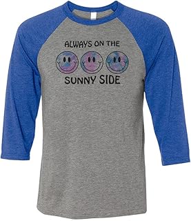 Always On The Sunny Side Three-Quarter Raglan Sleeve Baseball Shirt Unisex Medium Grey/Royal