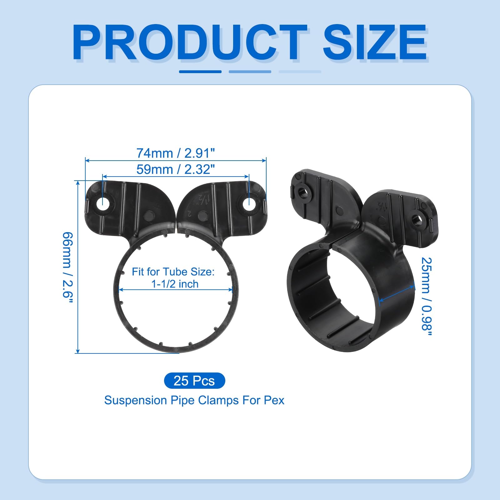 PATIKIL Suspension Pipe Clamps 1-1/2 Inch, 25 Pack Butterfly Style Tubing Supports for Pex Copper CPVC Pipe Black - Image 2