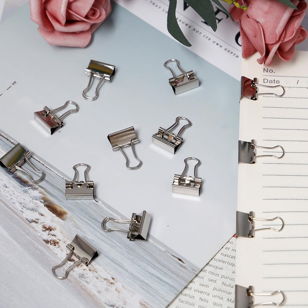 200 Pezzi 15mm Clip per Raccoglitori Mollette Pieghevoli Pinze Clip Pieghevoli in Metallo Piccole Foldback Binder Clips Argentata Multifunzione Molle per L'ufficio, Scuola e Casa Carta e Foto