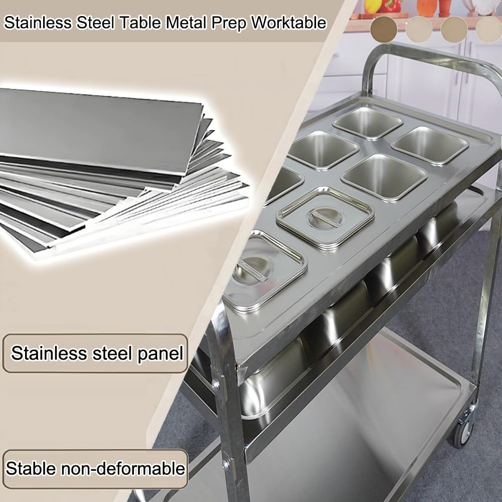 XPLKQXE Carrello per Spezie in Acciaio Inox con 8 Vaschette per Alimenti | Tavolo Da Lavoro Mobile A 3 Ripiani Con Ruote Bloccabili, Acciaio Inox Spessore 0,6 Mm(95x49x93cm)