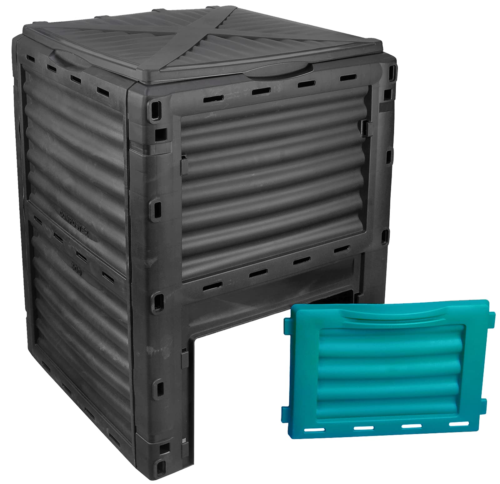 DMS® KP-300 kompostownik ogrodowy, termiczny, 300 litrów, z tworzywa sztucznego, odporny na warunki atmosferyczne, 82 x 61 x 61 cm, czarny/niebieski
