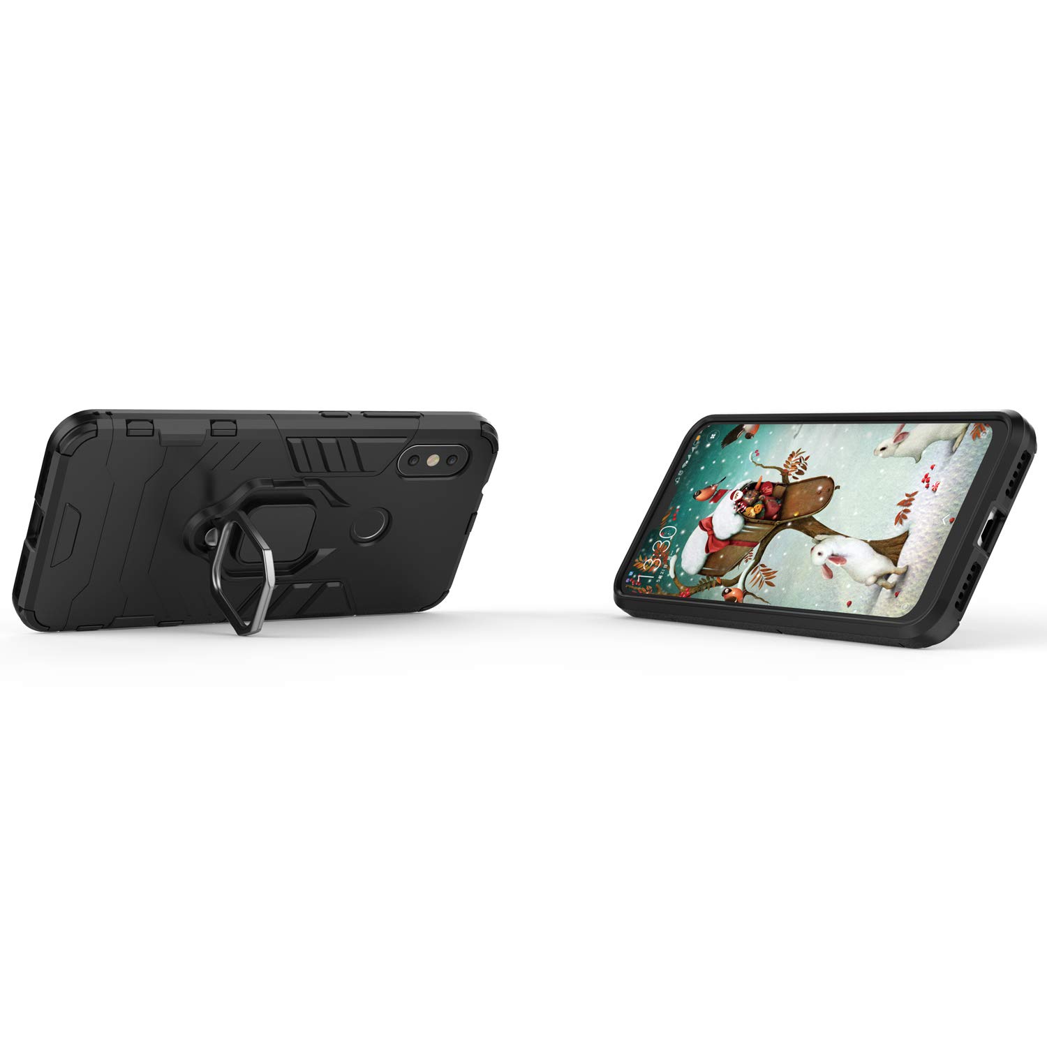 Max Power Digital Cover per Xiaomi Mi A2 con Anello, Custodia Supporto Magnetica Rigida Resistente Antiurto Doppio Strato Protettiva Calamita Bumper Case (Xiaomi Mi A2, Blu Navy