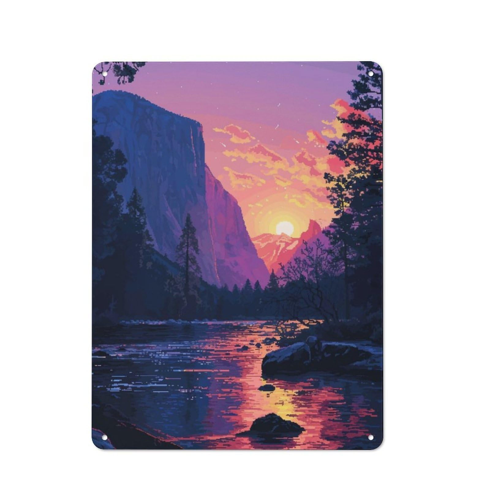 Junmoney Purple Yosemite Pixel Art Metal Plaque 40X30cm With For Garage Wall, Vintage Decor, For Vintage Wall Decor Fans, For Metal Sign Collectors
