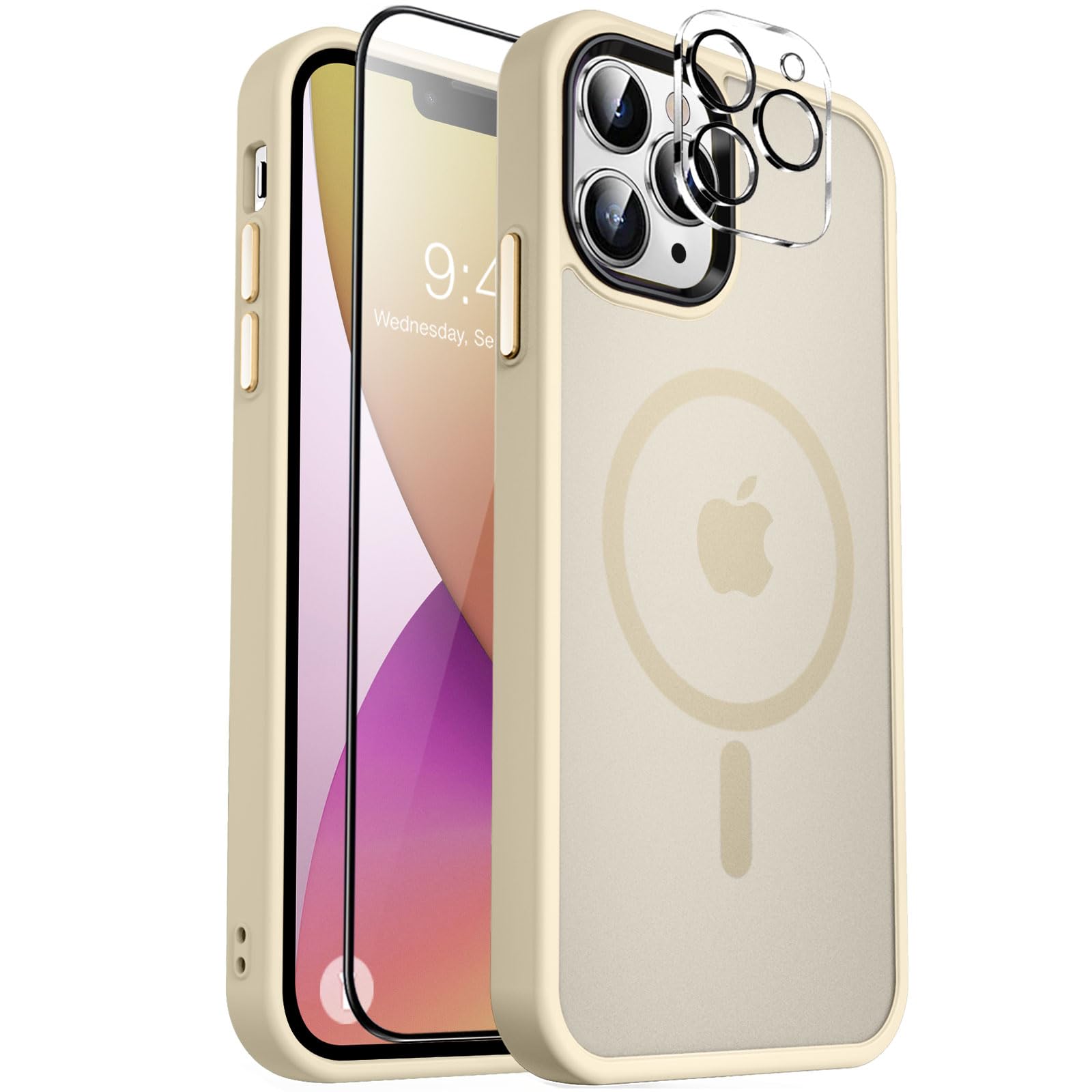 MOCCA Magnetic Shockproof for iPhone 13 Pro Max Case,Light Gold