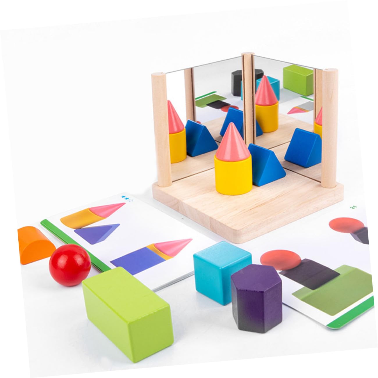 Giocattolo Educativo Blocchi Specchio in Legno e Vetro per Ragazzo Ragazza, Stimola Pensiero Spaziale Geometrico e Creatività, Regalo per Compleanno o Festa