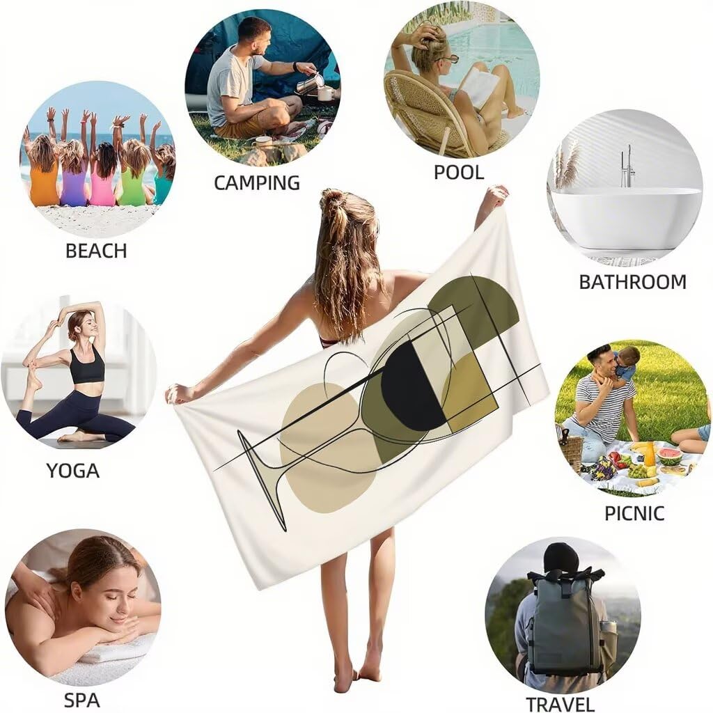 Kombinowany ręcznik plażowy, 90 x 180 cm, zestaw 2 szt., z mikrofibry, ręcznik plażowy, kieliszek do wina, ręcznik plażowy, duży, chłonny, szybkoschnący, lekki, bez piasku, do sauny, do pływania, na
