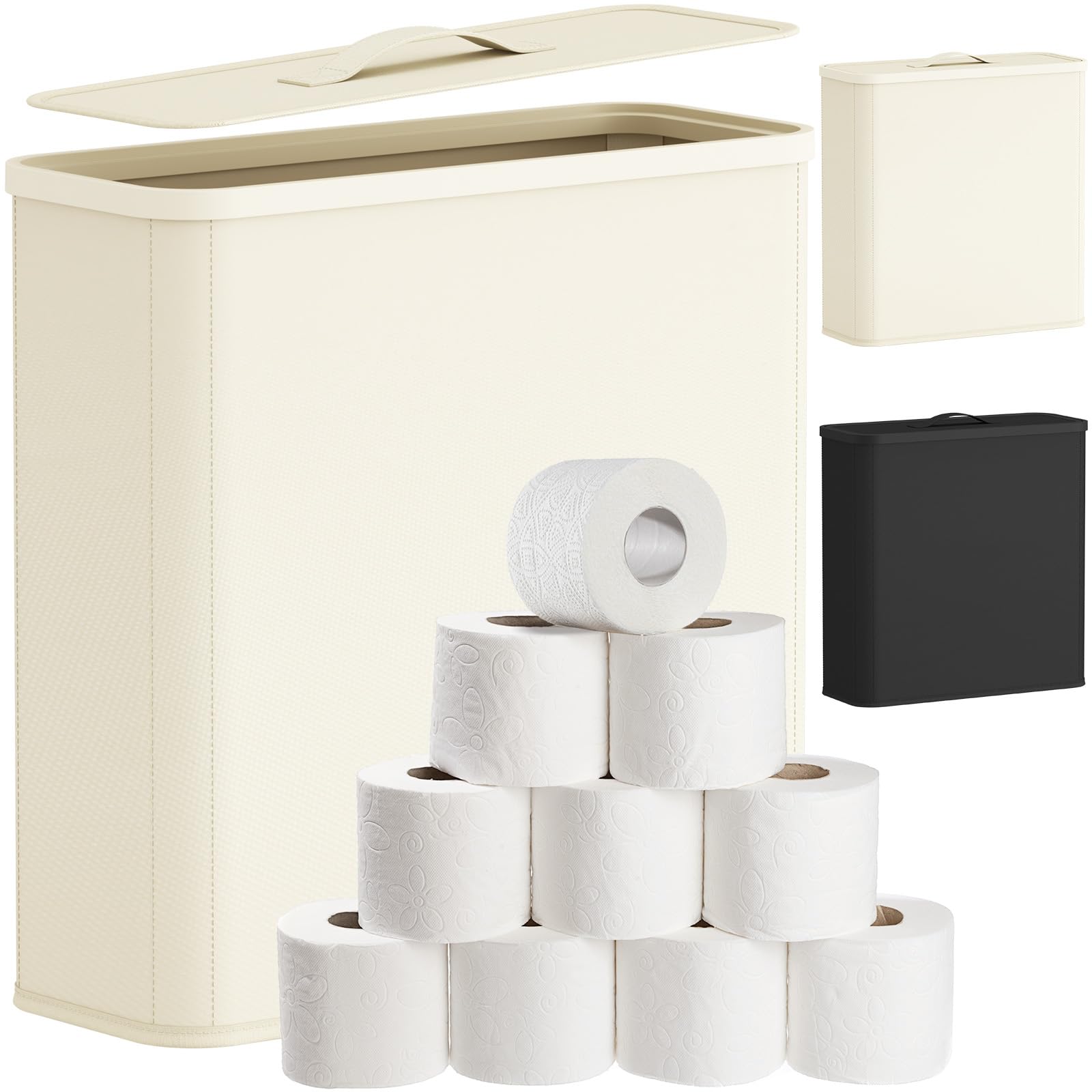 Lifewit Pojemnik na Papier Toaletowy z Pokrywą, Kosz do Przechowywania Papieru Toaletowego, Organizer Łazienkowy z Tkaniny na Rolki i Ręczniki, Akcesoria do Toalety, 30L, Biały