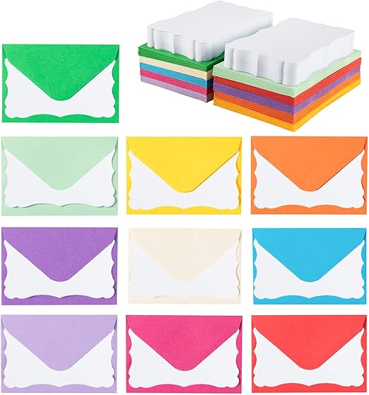 100 Pack Mini Envelopes with White Blank Note Cards Small Self-Adhesive Envelopes Small Business Card Envelopes(4 x 2.7 Inches, 10 Colors) (White)