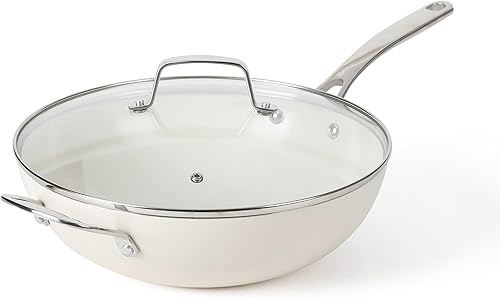 Martha Stewart Lockton Essential - Sartén multiusos de aluminio de calibre pesado de 12 pulgadas con interior antiadherente de cerámica de alta