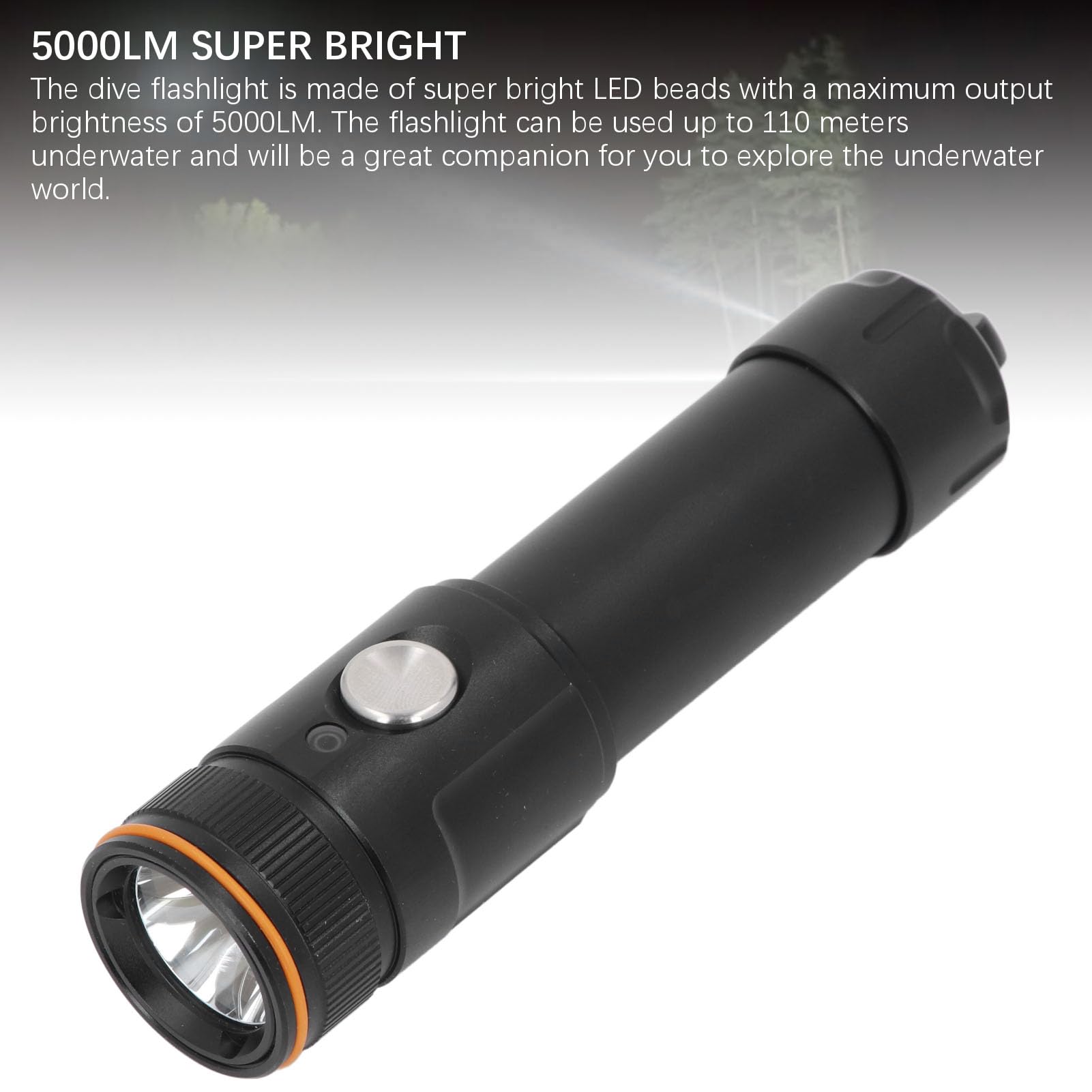 Cryfokt Torcia Subacquea 5000LM Torcia Subacquea Ricaricabile Super Luminosa per Immersioni Notturne, 6 modalità Luce, Resistente All'acqua IP68 per Immersioni, Canottaggio, Lega di Alluminio