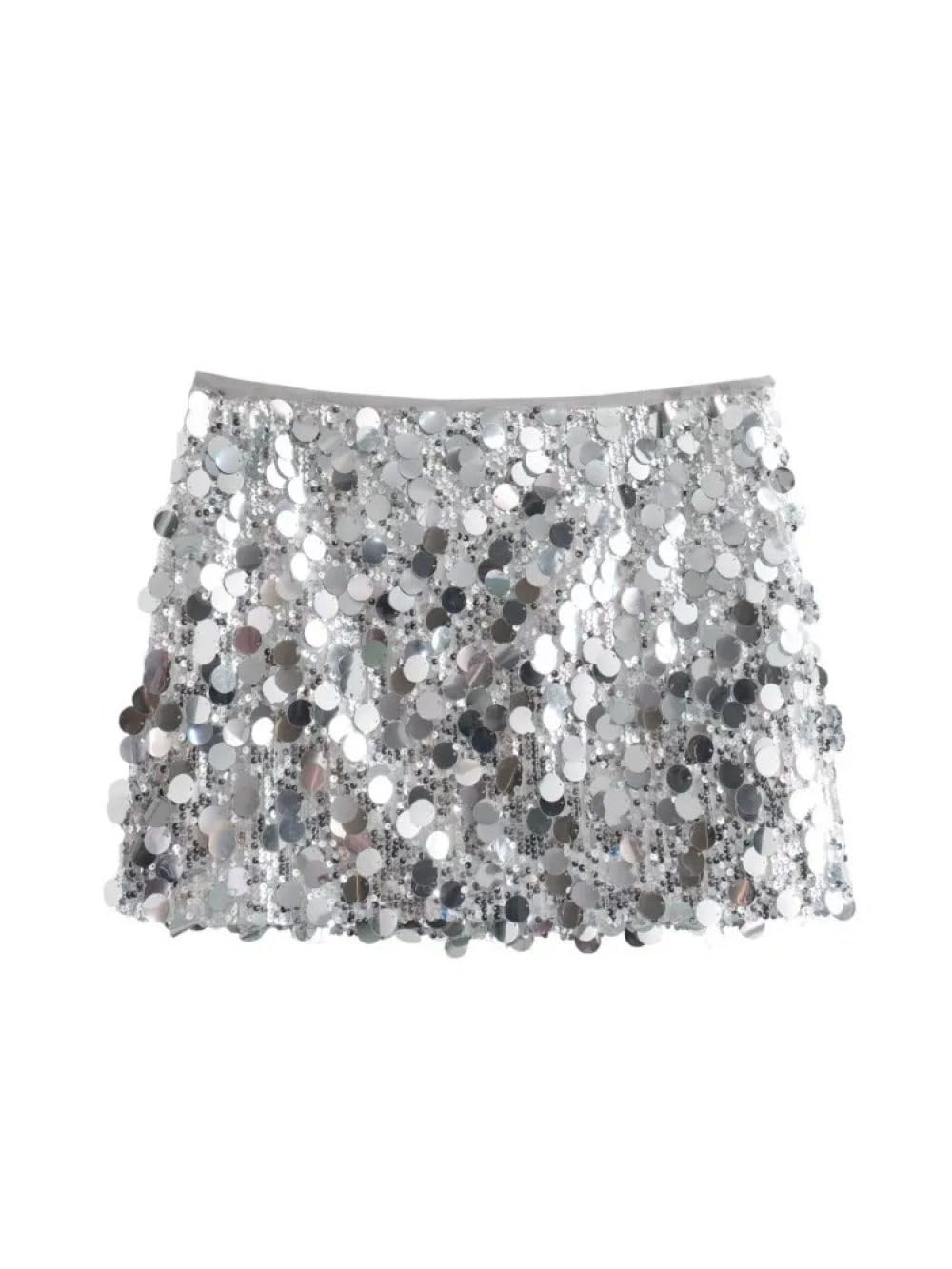 SWEPER Falda Corta De Mujer - Falda De Fiesta con Lentejuelas Brillantes para Mujer, Minifalda con Cremallera A La Cadera para Mujer, Cintura Alta, Club Nocturno, Primavera
