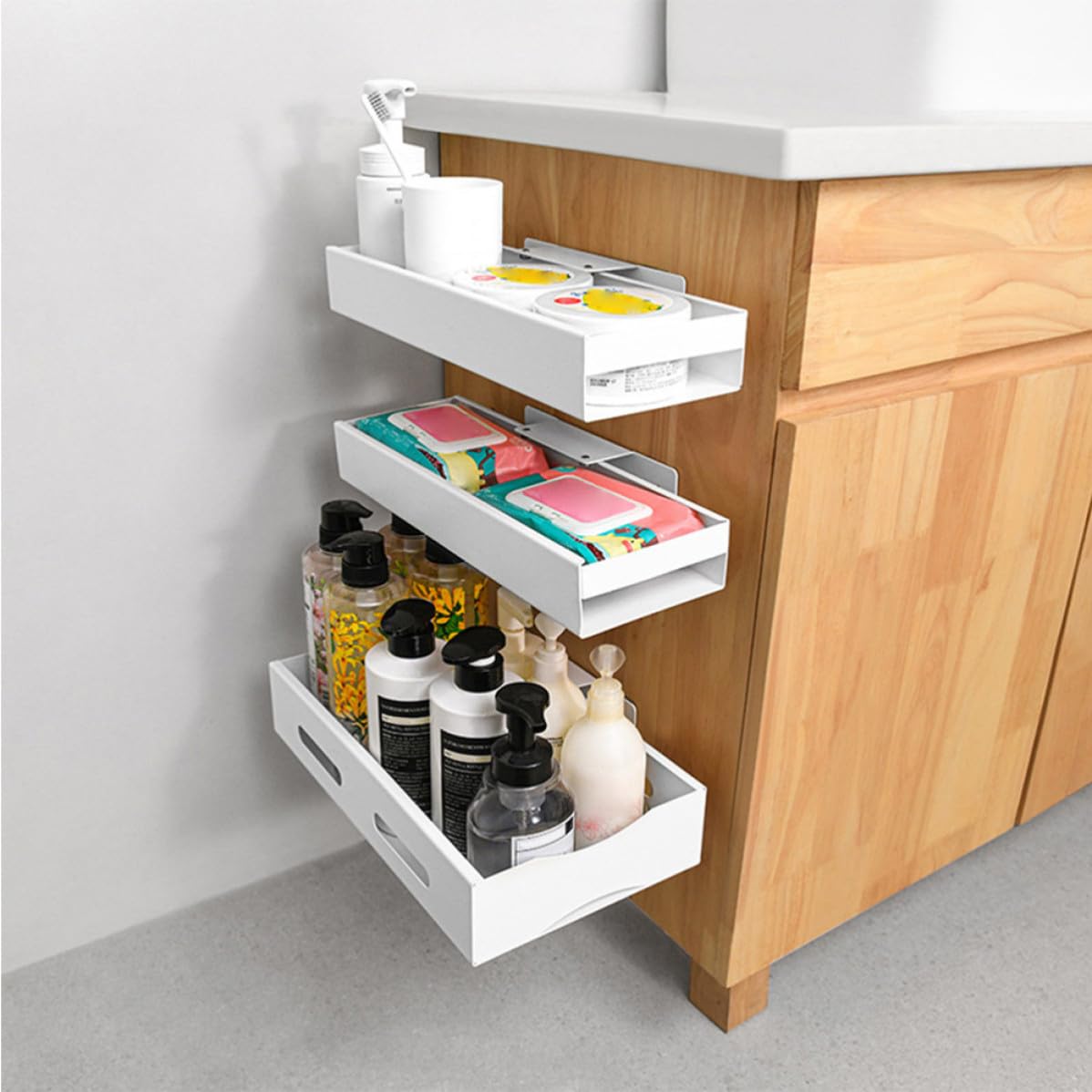 Organizer Sottolavello Estensibile in Acciaio Inox Bianco per Cucina