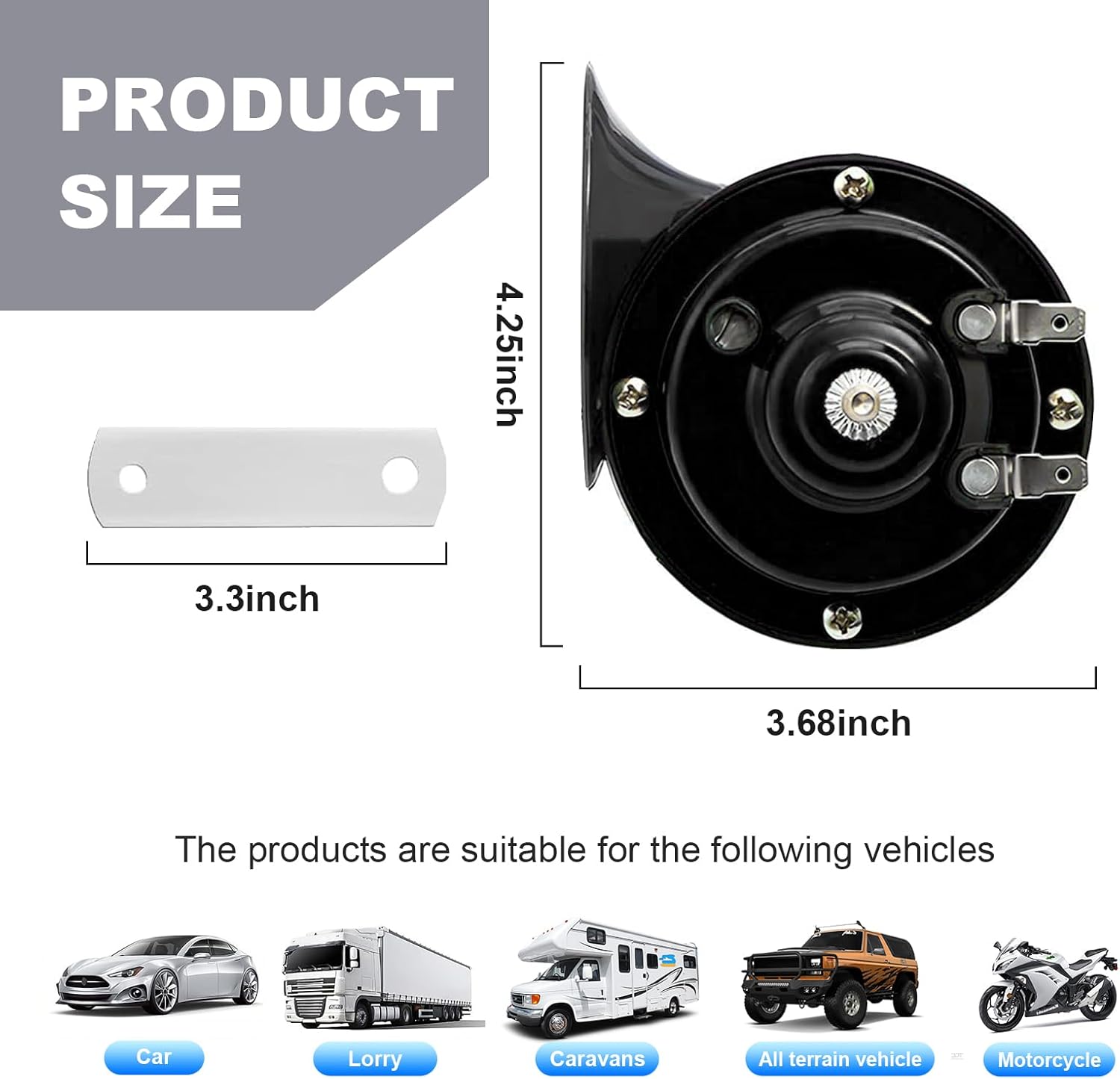 Augeny 300DB Super Loud Car Horn, 12V Waterproof Car Air Electric Snail Horn, Universal Accessories for Car, Motorcycle, Truck, Bike, Boat (Black TZ-101, 1 PCS)