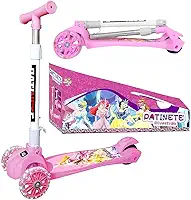 Patinete Infantil Meninas Princesas Rosa com Luzes 3 Rodas