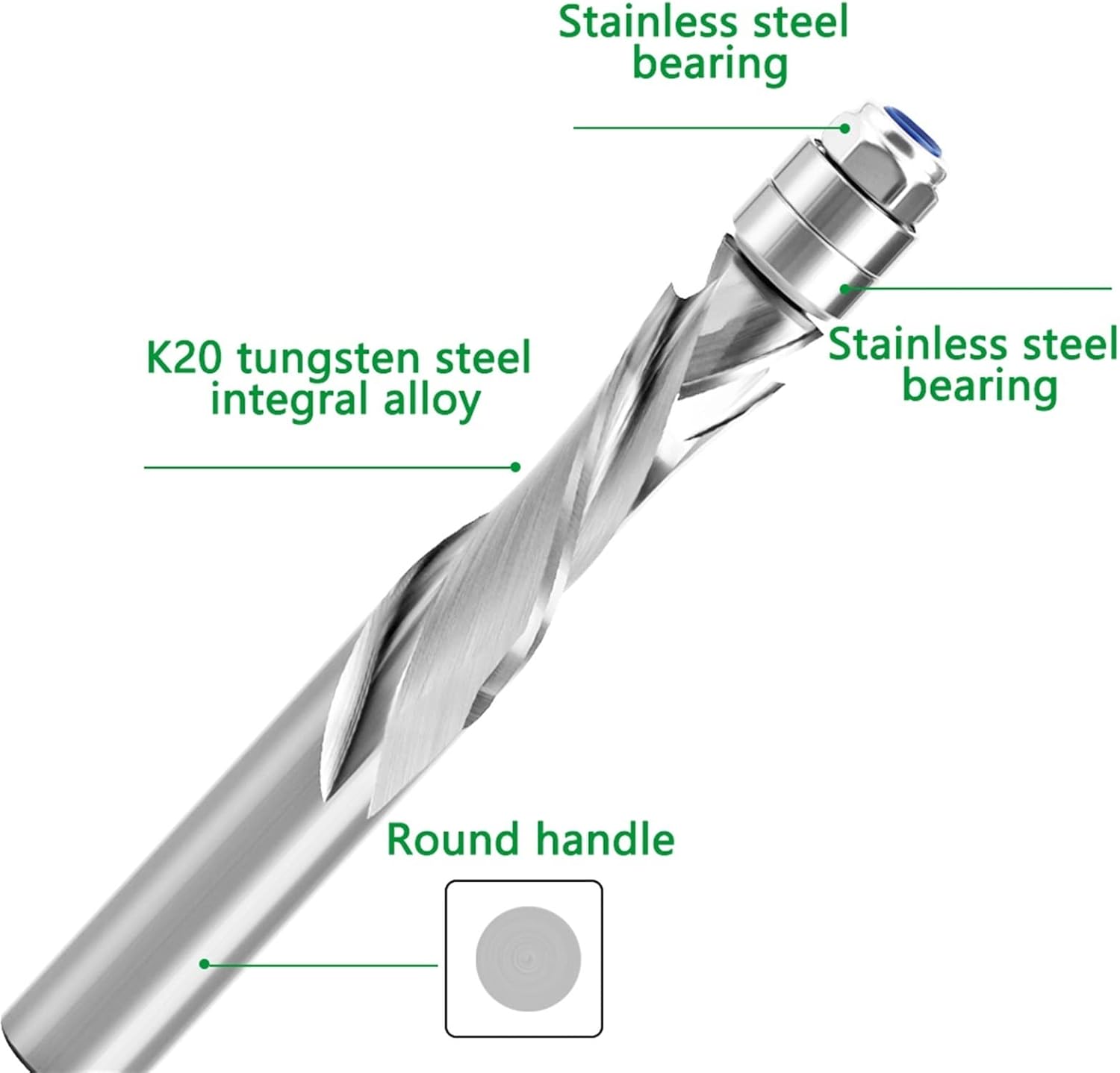 12mm 1/2Inch Shank Flush Trim Solid Carbide Spiral Top Bearing CNC Router Bit, Compression-Cut End Mill Bit (Cutting Edge Length : 12.7mm Shank)
