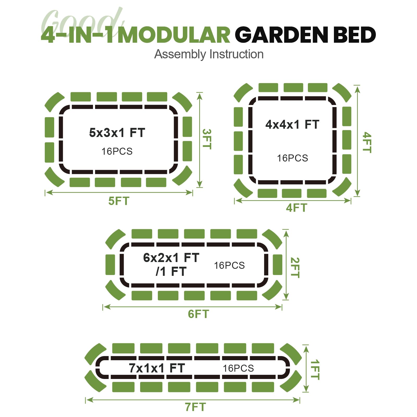 Jardinière surélevée réglable 4 en 1, vert | Jardinière surélevée en métal avec bordure de sécurité et gants pour légumes, fruits, fleurs.