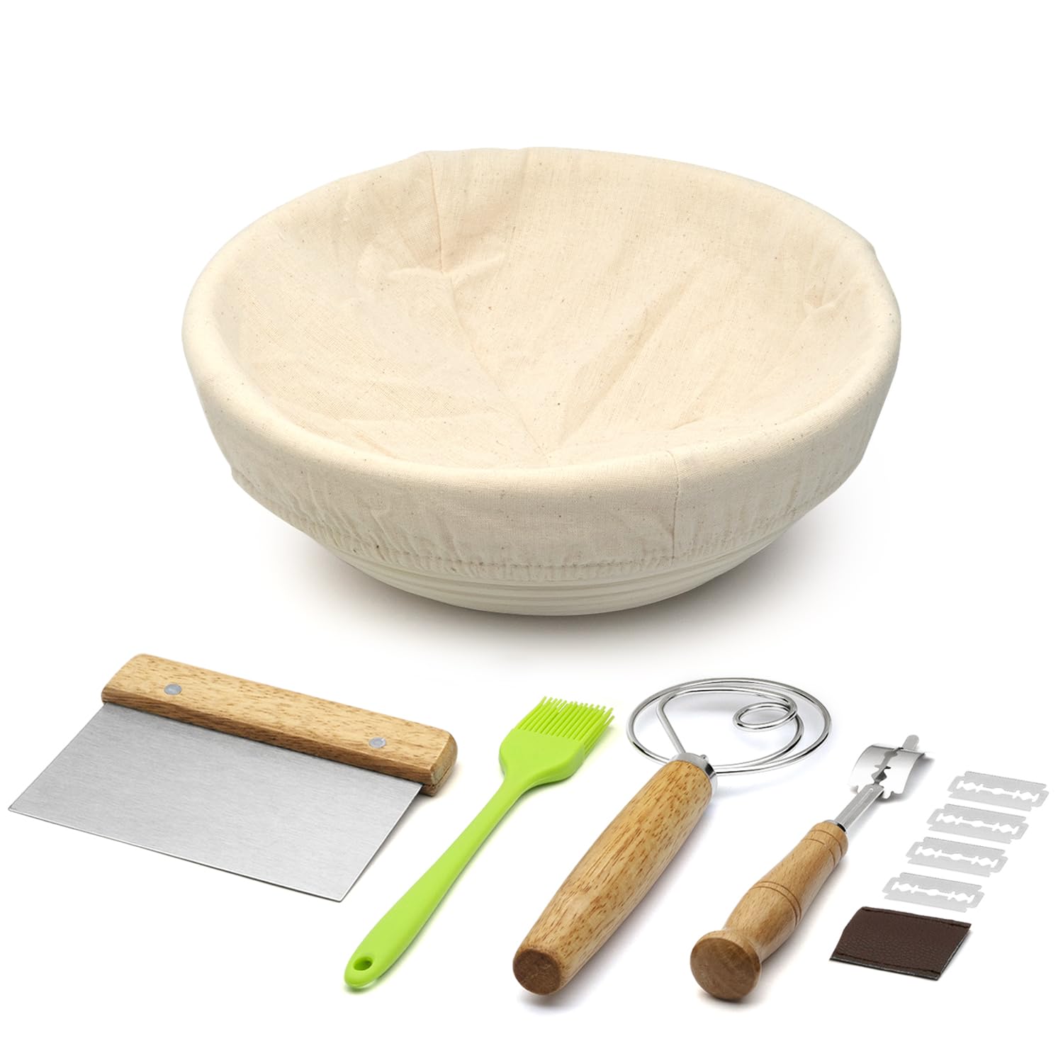Banneton Bread Proofing Basket, 9 inch Round Sourdough Starter Kit for Baking Fermentation, Bread Making Supplies Tools Set, Sourdough Bread Baking Supplies Accessories, Rattan Basket Gift Set