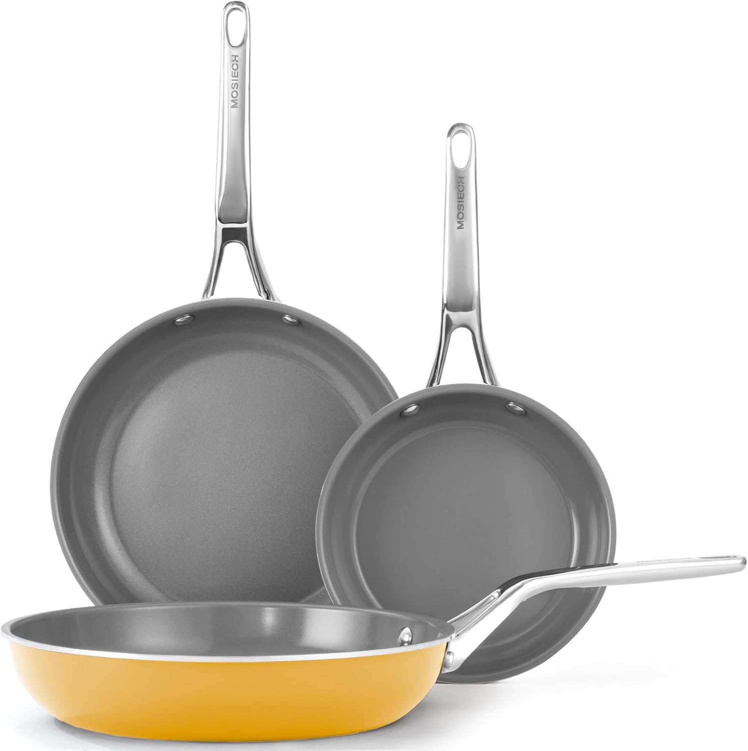 3-Piece Ceramic Non-Stick Frying Pan Set 8.9.5.11 Inch Cookware set,Interior & Exterior Ceramic Coating,Compatible with All Stovetops,Induction & Oven-Safe up to 480°F,PFAS/PTFE/PFOA-Free