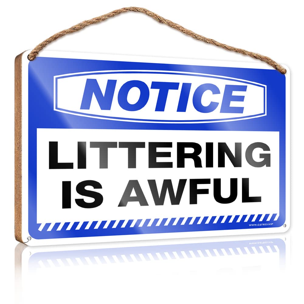 DTHA Sign Wooden Hanging Notice Littering Is Awful Wooden Sign Farmhouse Decor Signs Summer Wood Hanging(15X28CM)