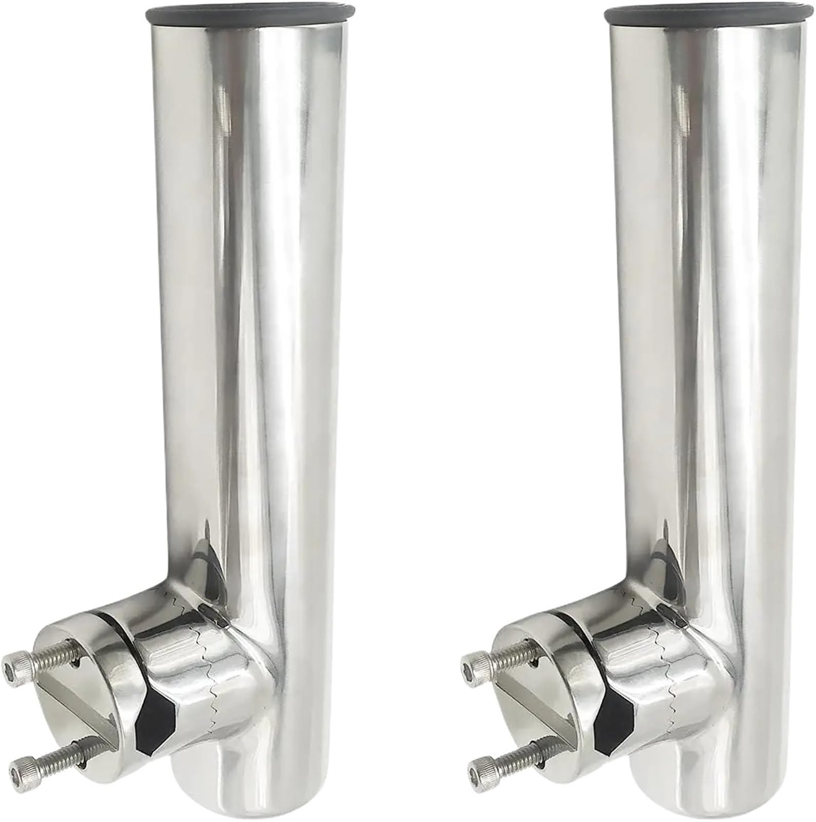 SUBLXPoten Stainless Steel Fishing Rod Holder 2PCS Accessories Marine Stainless Boat Steel Clamp On Fishing Rod Holder Rails 7/8'' To 1'' Tube Yacht Accessorie